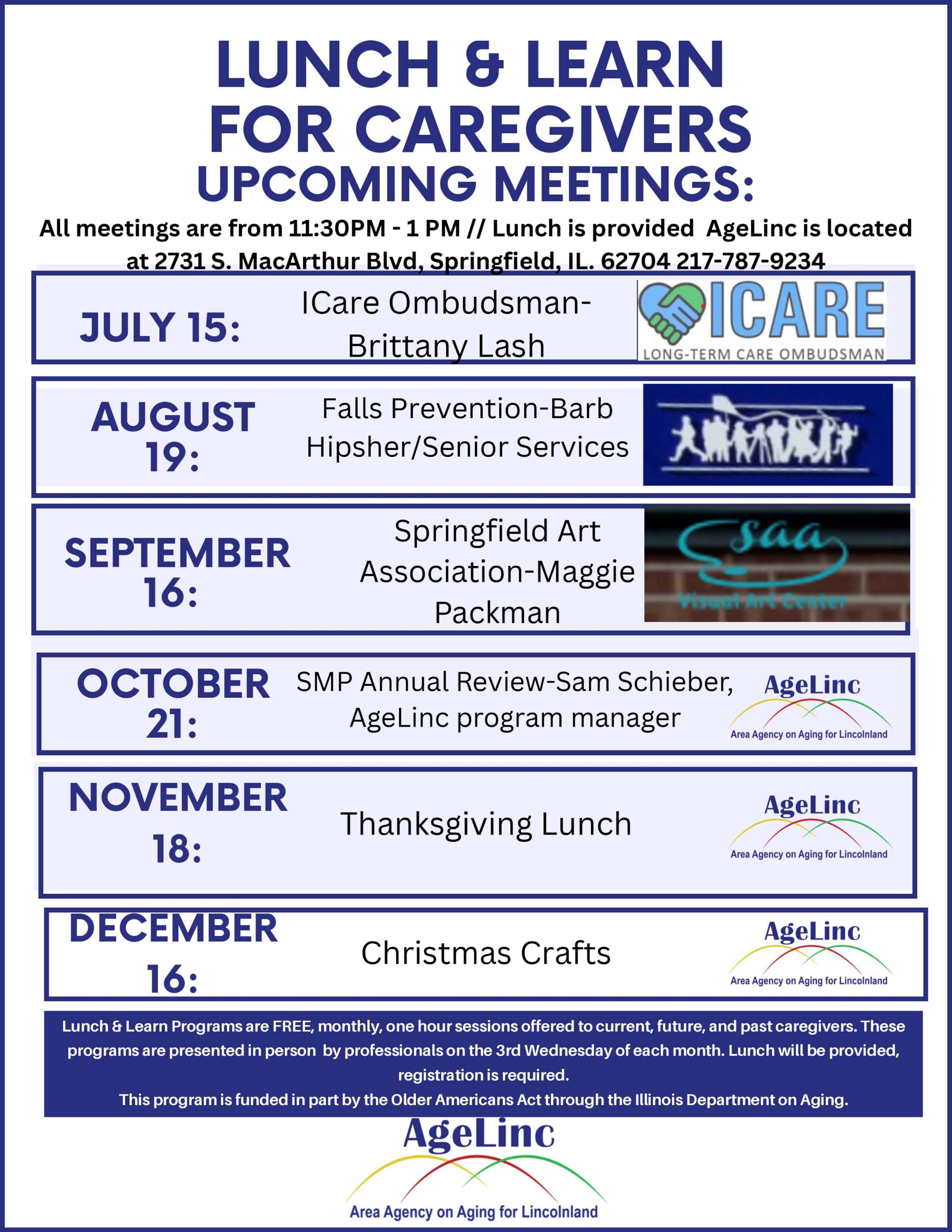 Lunch and Learn Upcoming Meetings July Through December 2026